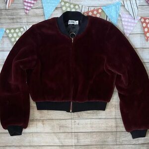 Seek the label furry maroon cropped sz xs jacket coat